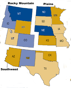 Map of Mid USA states